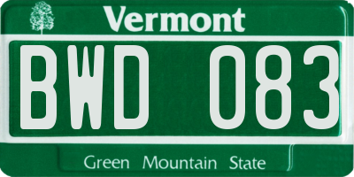 VT license plate BWD083