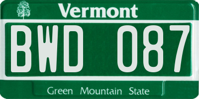 VT license plate BWD087
