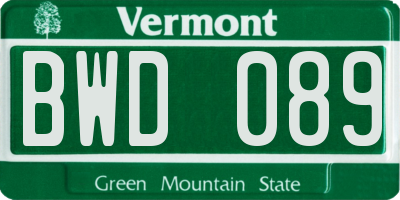 VT license plate BWD089
