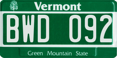 VT license plate BWD092