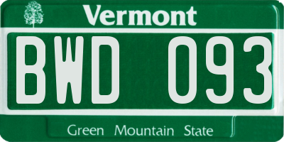 VT license plate BWD093