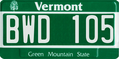 VT license plate BWD105