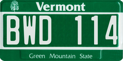 VT license plate BWD114
