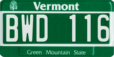 VT license plate BWD116