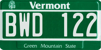 VT license plate BWD122
