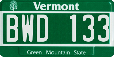 VT license plate BWD133