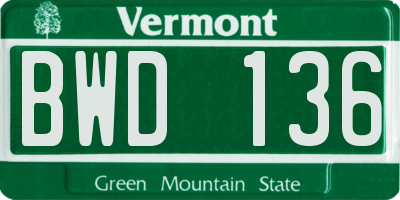 VT license plate BWD136