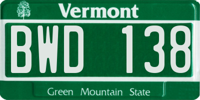 VT license plate BWD138