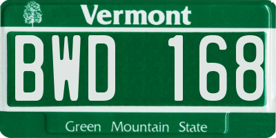 VT license plate BWD168