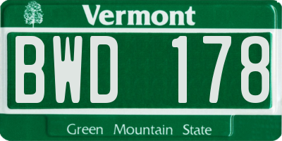 VT license plate BWD178
