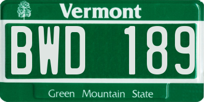 VT license plate BWD189
