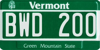 VT license plate BWD200