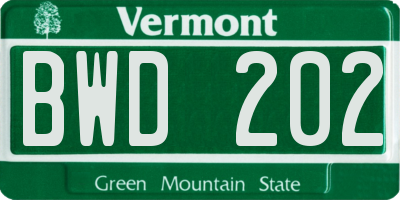 VT license plate BWD202