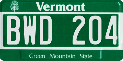 VT license plate BWD204