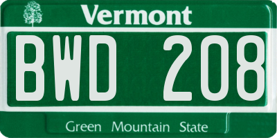 VT license plate BWD208