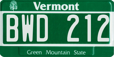 VT license plate BWD212
