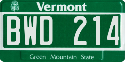VT license plate BWD214