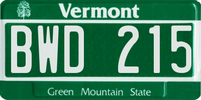 VT license plate BWD215