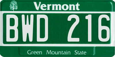 VT license plate BWD216