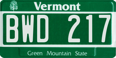 VT license plate BWD217