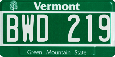 VT license plate BWD219