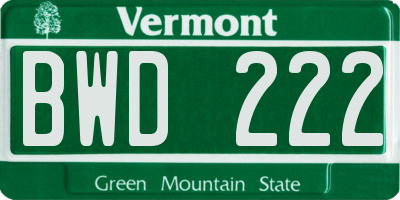 VT license plate BWD222