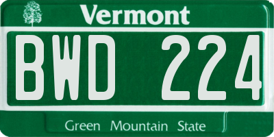 VT license plate BWD224