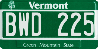 VT license plate BWD225