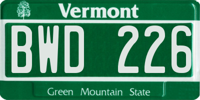 VT license plate BWD226