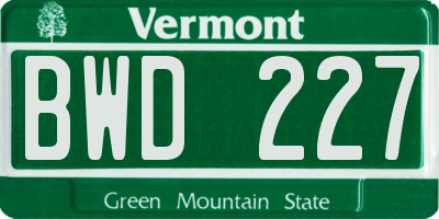 VT license plate BWD227