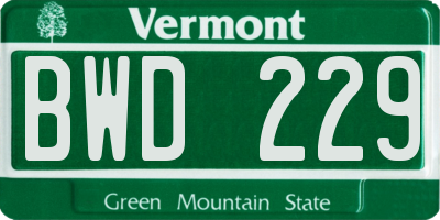 VT license plate BWD229