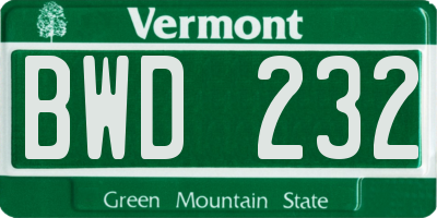 VT license plate BWD232