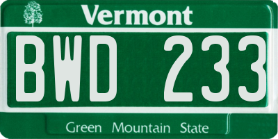 VT license plate BWD233