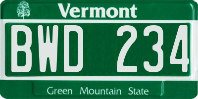 VT license plate BWD234