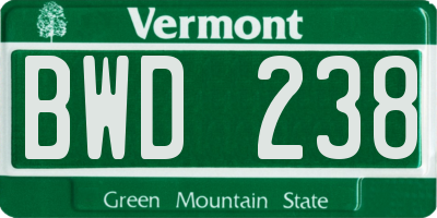 VT license plate BWD238
