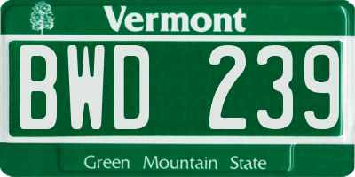 VT license plate BWD239
