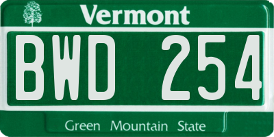 VT license plate BWD254