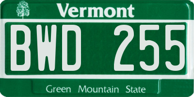 VT license plate BWD255