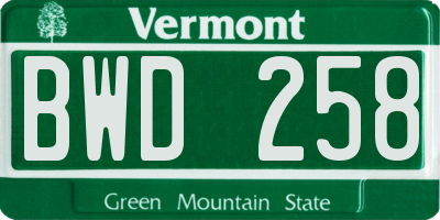 VT license plate BWD258