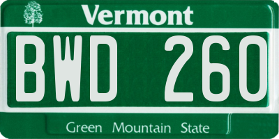 VT license plate BWD260