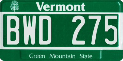 VT license plate BWD275