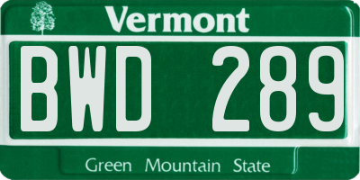 VT license plate BWD289