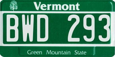 VT license plate BWD293