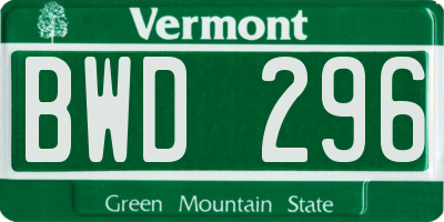 VT license plate BWD296