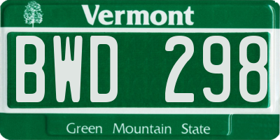 VT license plate BWD298