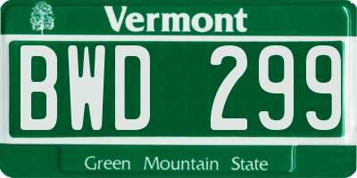 VT license plate BWD299