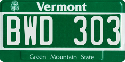 VT license plate BWD303