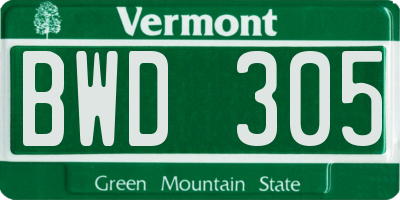VT license plate BWD305