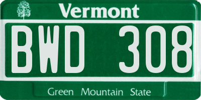 VT license plate BWD308