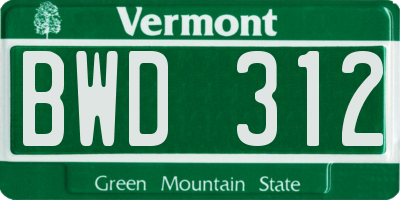 VT license plate BWD312